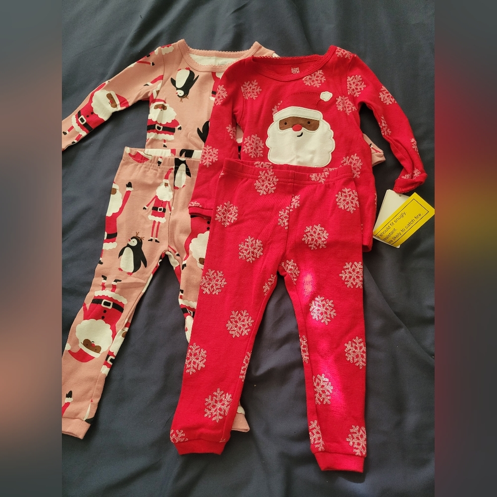 NEW With Tags 12 Months Baby Girls Cat & Jack 2 Christmas Pajamas Black Santa
